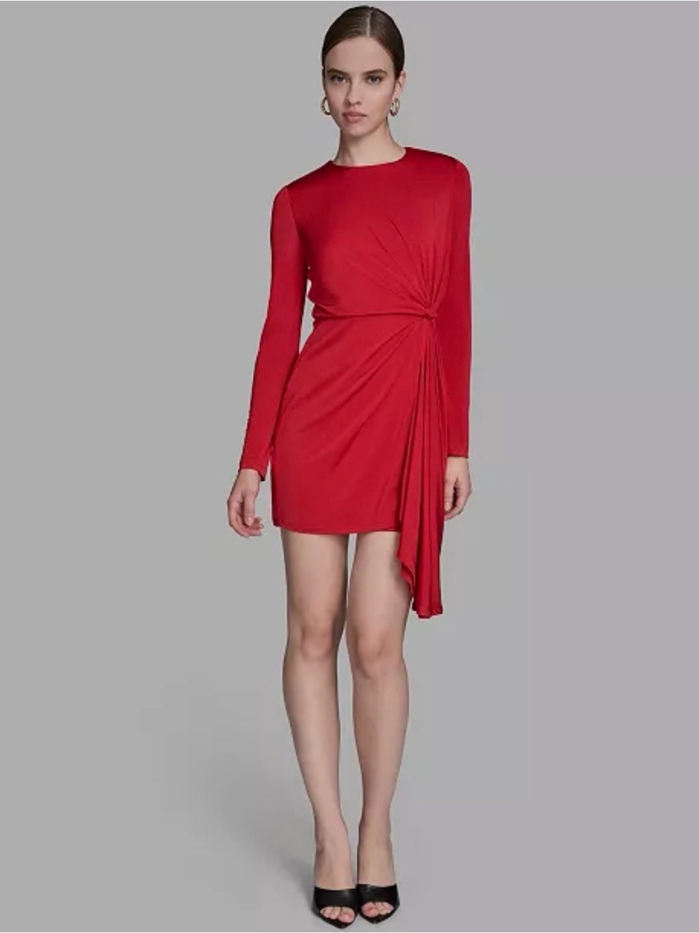 BCBG Red Long-Sleeve Twist-Detail Mini Dress
